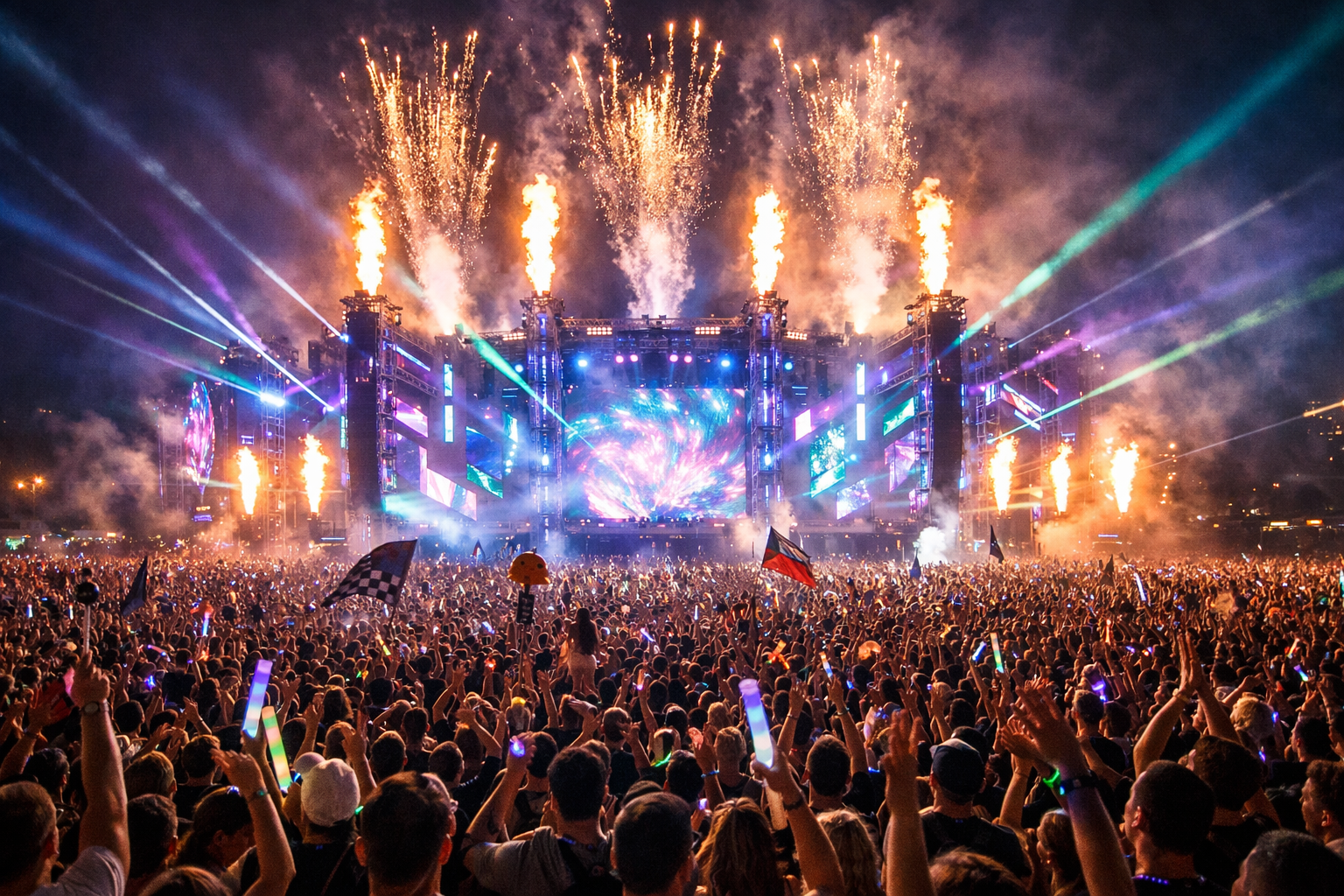 Massive crowd at EDM music festival