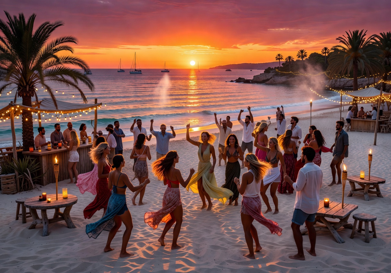 Sunset beach party in Ibiza