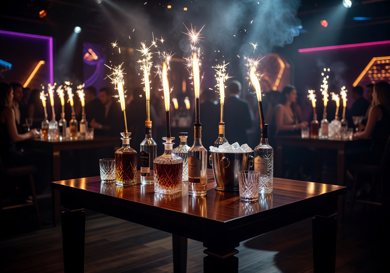 VIP table with bottle service and sparklers